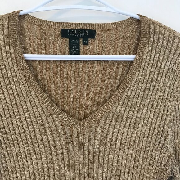 Lauren Ralph Lauren sweater women's S Petite gold/metallic silk holiday event - Picture 6 of 6